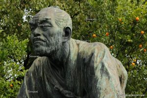 京都三条大橋近くの銅像「高山彦九郎 皇居望拝之像」