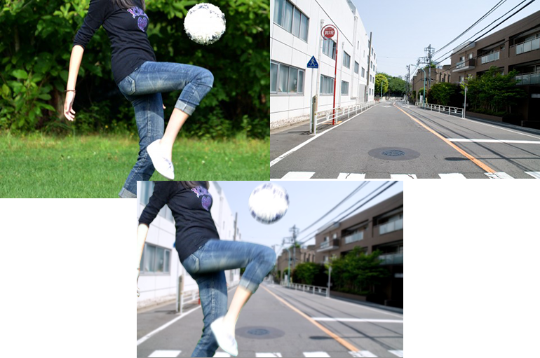 合成画像：サッカーボールをリフティングしている女性
