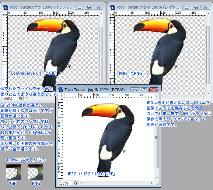 Adobe Photoshop Elements7 操作マニュアル（使い方）-切り抜きした画像をJPG/GIF/PNGどれで保存するか？10